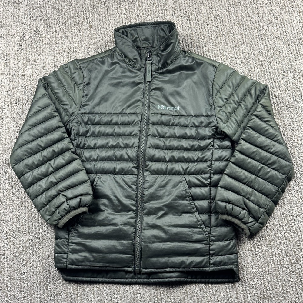 Marmot Youth Boys XS 700 Fill Down Jacket Full Zip Quilted Puffer Olive Green